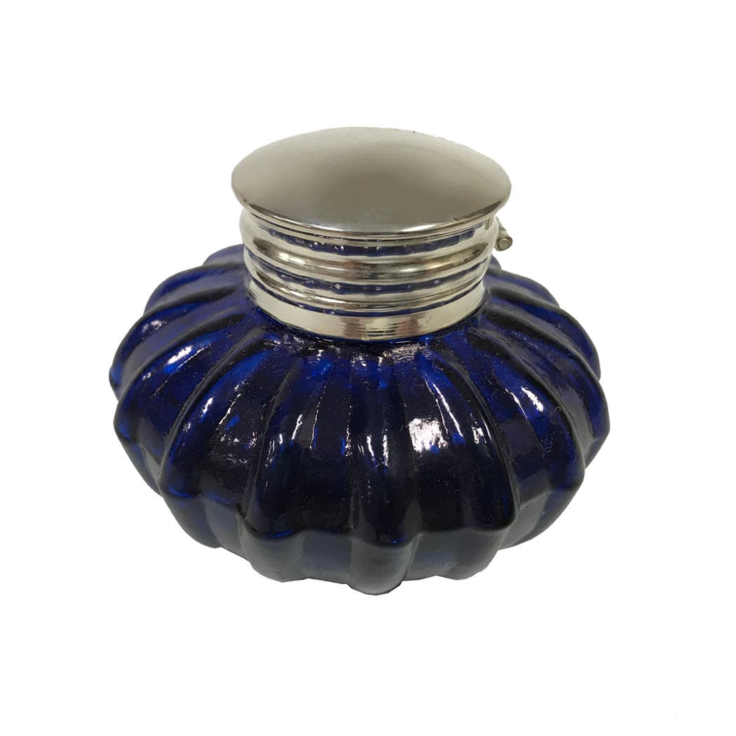 Vintage-Style Blue Swirl Glass Inkwell