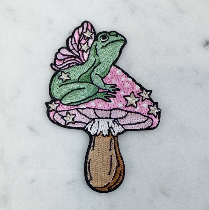 Frog Fairy & Mushroom Embroidered Patch