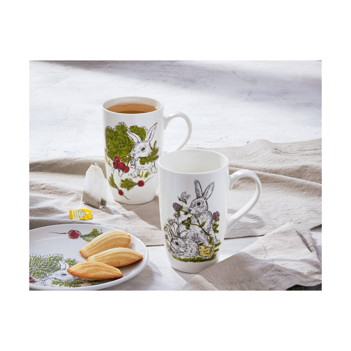 Bunny Friends with Clover Flowers Tall Porcelain Mug