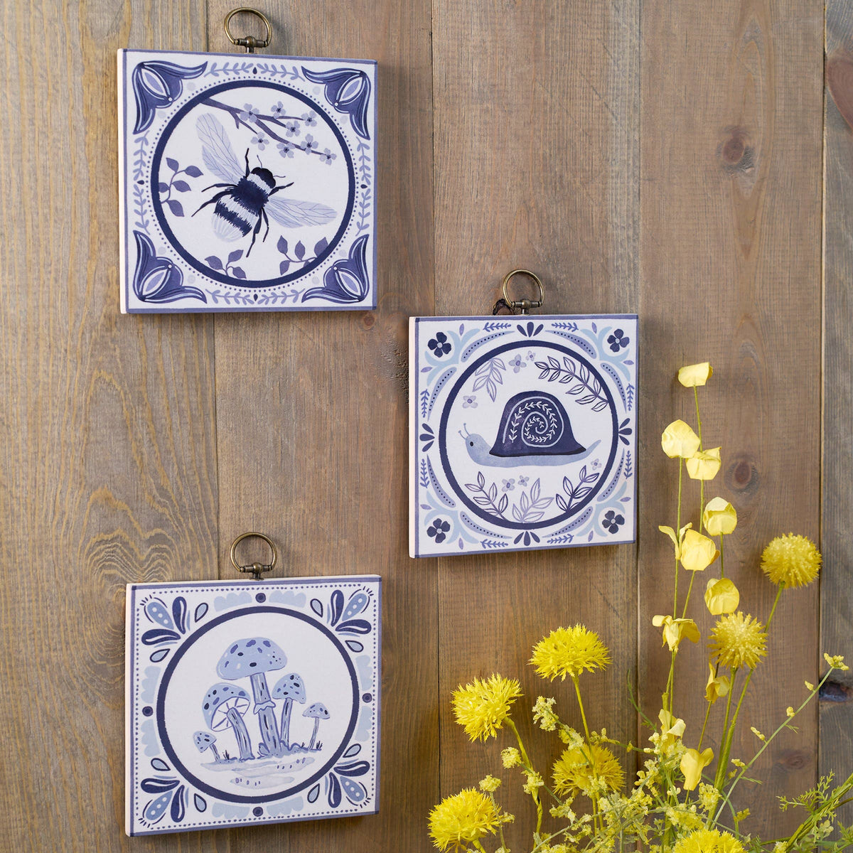Wooden Indigo Hanging Tile Art (Various Designs)