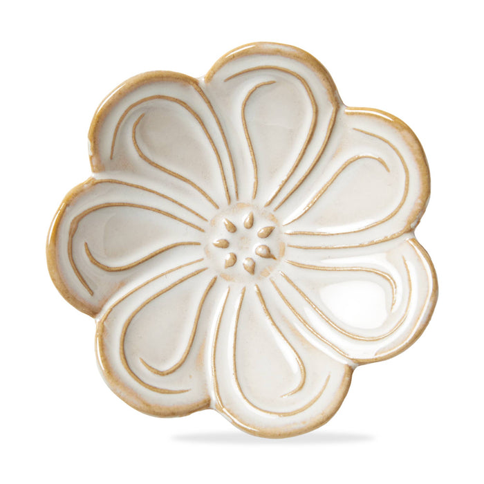 Gardenia Flower White Stoneware Trinket Dish
