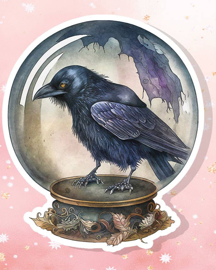 Fortune Teller's Crow in Crystal Ball Vinyl Sticker