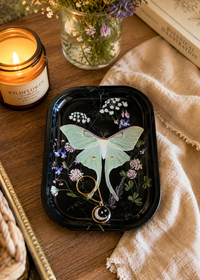 Luna Moth Wildflowers Metal Tray