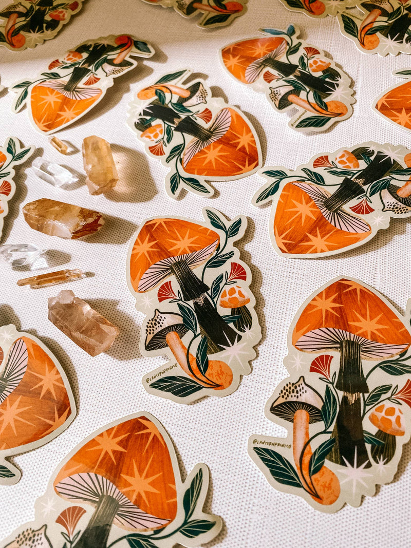 Orange Mushroom Trio Vinyl Sticker