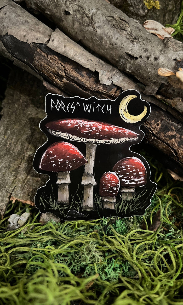 Forest Witch Mushroom Moon Vinyl Sticker