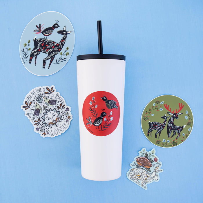 Bird & Deer Oval Vinyl Sticker