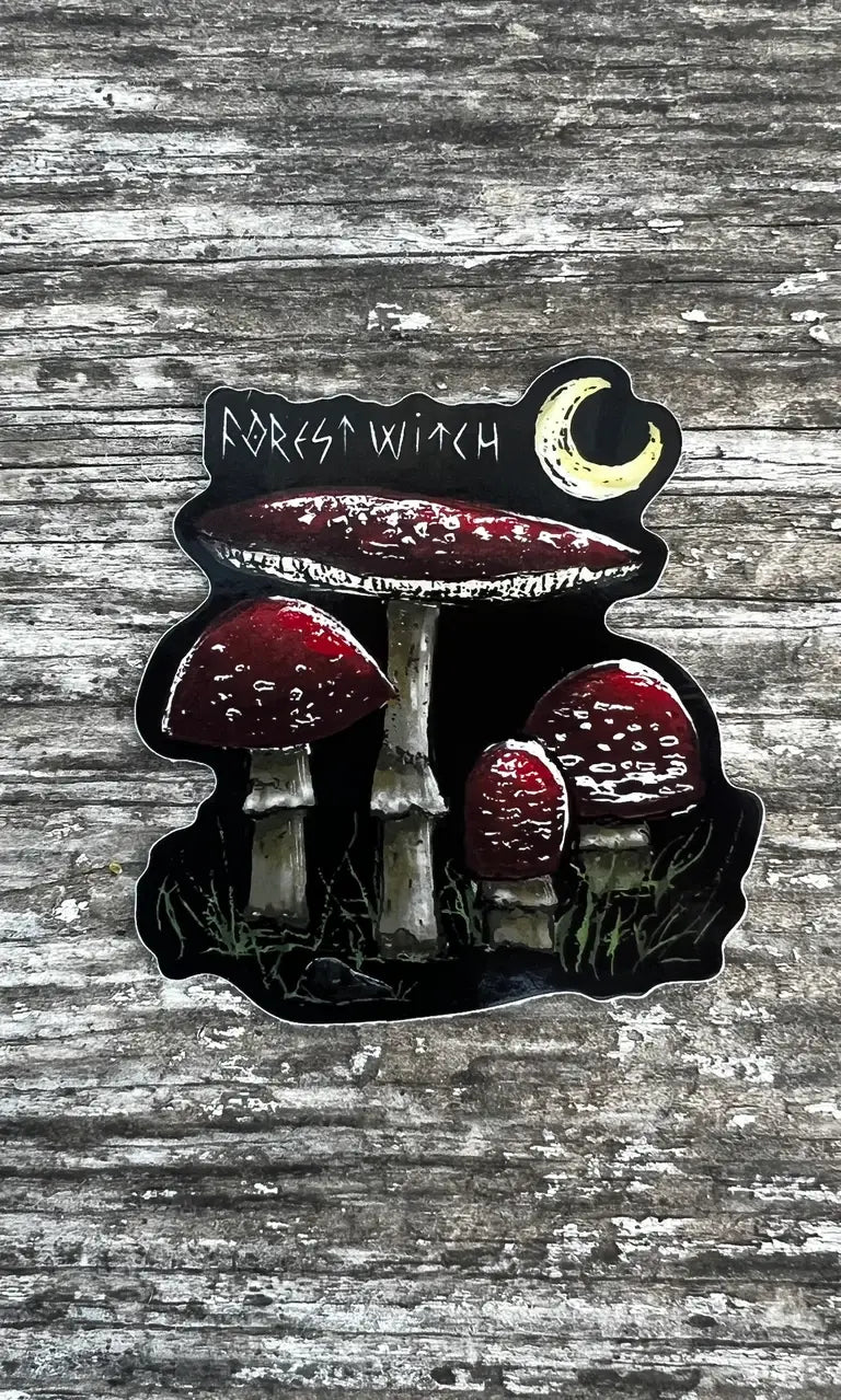 Forest Witch Mushroom Moon Vinyl Sticker