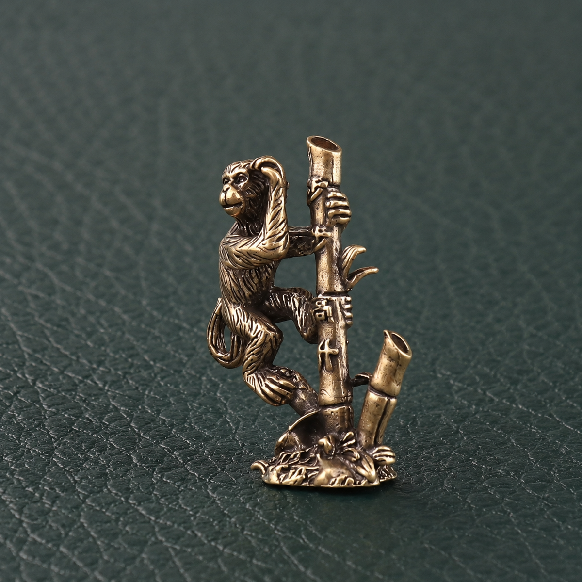 Solid Brass Monkey on Bamboo Branch Figurine