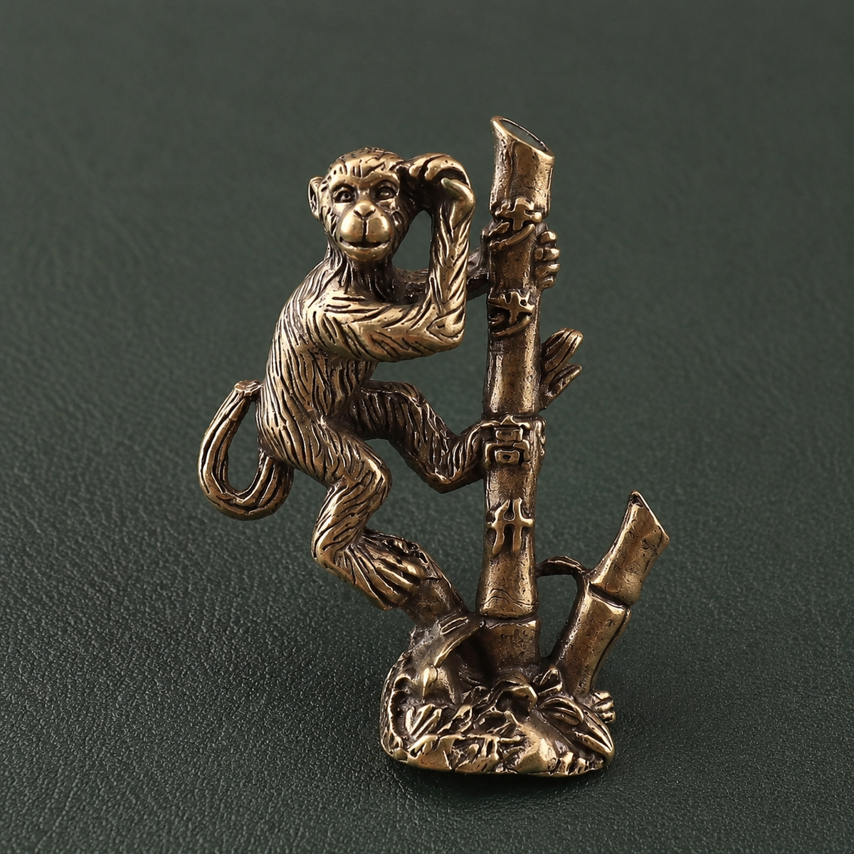 Solid Brass Monkey on Bamboo Branch Figurine