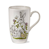 Bunny Friends with Clover Flowers Tall Porcelain Mug