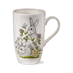 Bunny Friends with Clover Flowers Tall Porcelain Mug