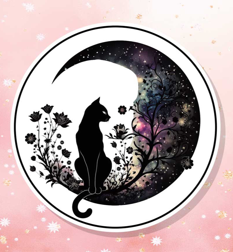 Moon-Perching Cosmic Cat Vinyl Sticker
