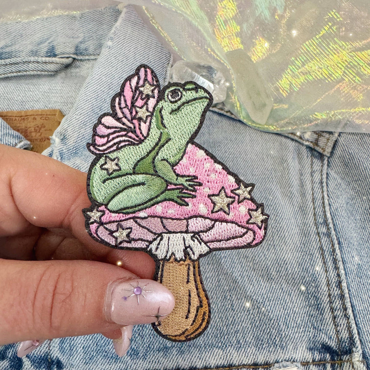 Frog Fairy & Mushroom Embroidered Patch