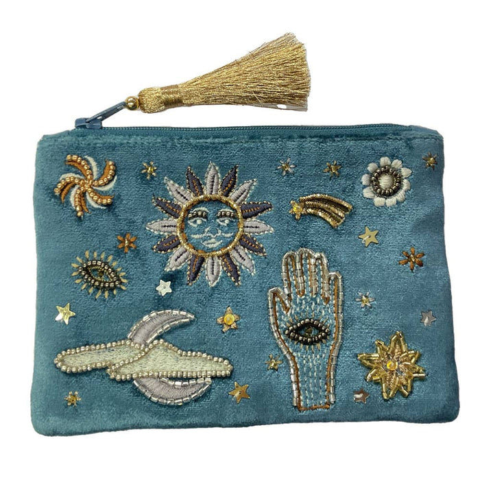 Sun, Moon, and Hamsa Beaded Coin Purse