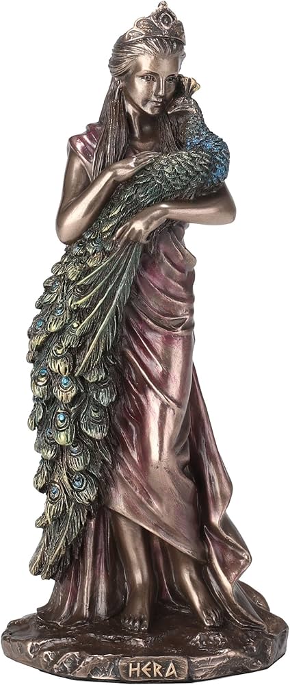 Goddess Hera with Peacock Cold Cast Bronze Statue