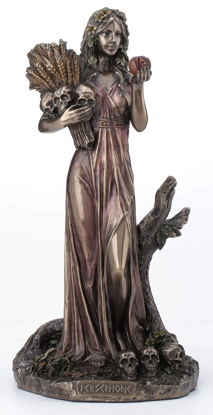 Persephone with Grain and Skulls Miniature Cold Cast Bronze Statue