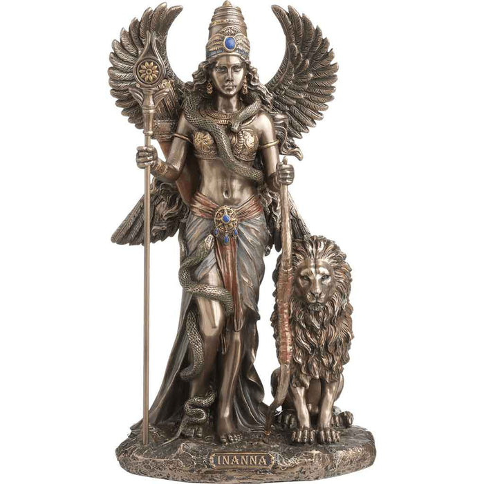 Inanna Goddess of Love & War with Lion Cold Cast Bronze Statue
