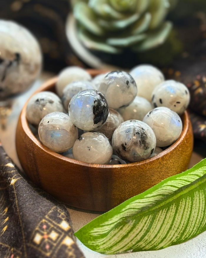 Rainbow Moonstone Mini Spheres for Intuition & Reflection