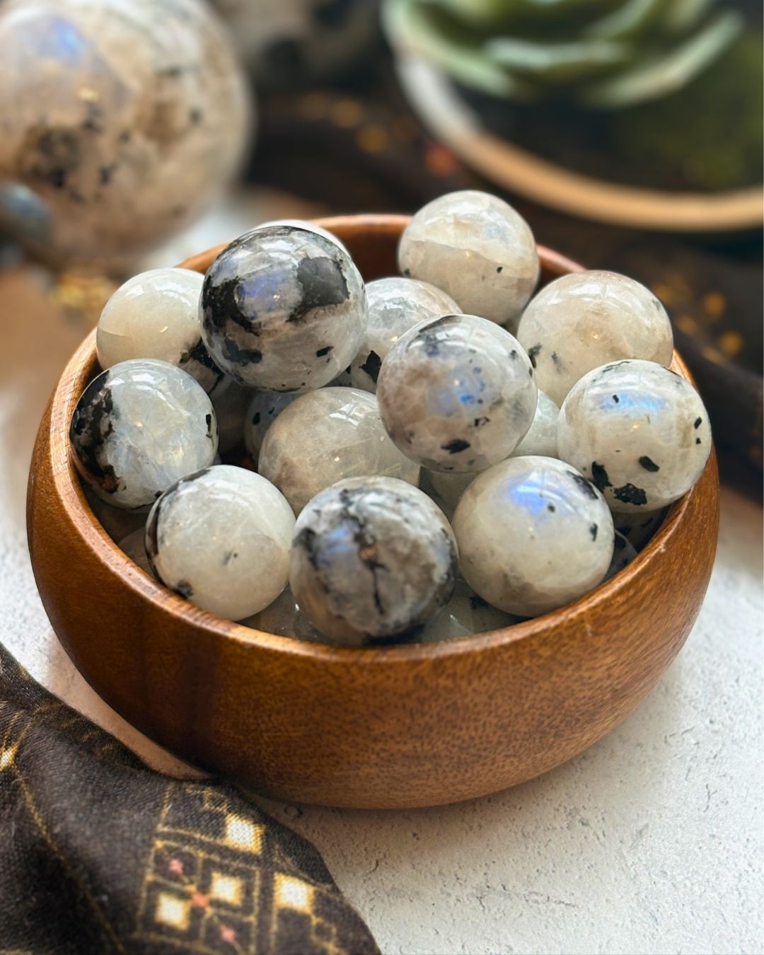 Rainbow Moonstone Mini Spheres for Intuition & Reflection