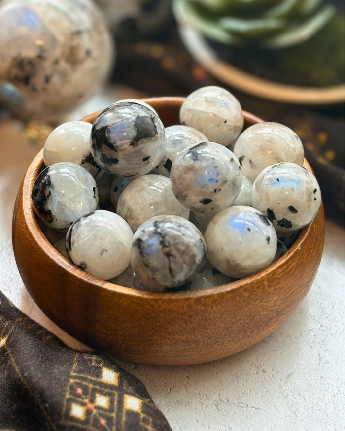 Rainbow Moonstone Mini Spheres for Intuition & Reflection