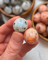 Sun & Moon Crystal Duo Set | Sunstone & Rainbow Moonstone Mini Spheres