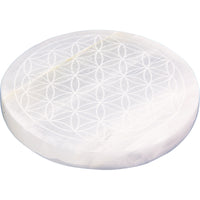 Flower of Life Etched Selenite Charging Plates