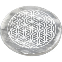 Flower of Life Etched Selenite Charging Plates