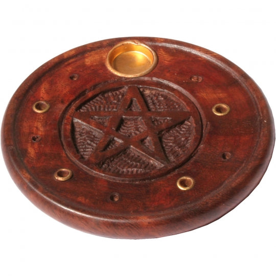 Pentacle Wood Plate Incense Burner