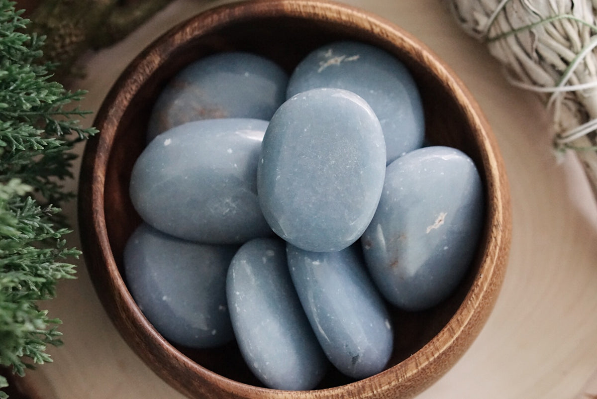 Angelite Palm Stones for Gratitude & Angelic Connection