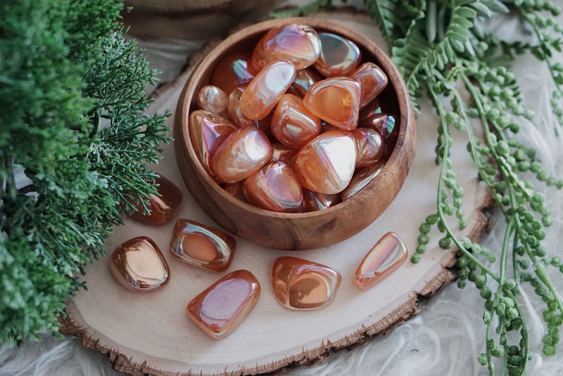 Tumbled Tangerine Aura Rose Quartz for Joyful Compassion