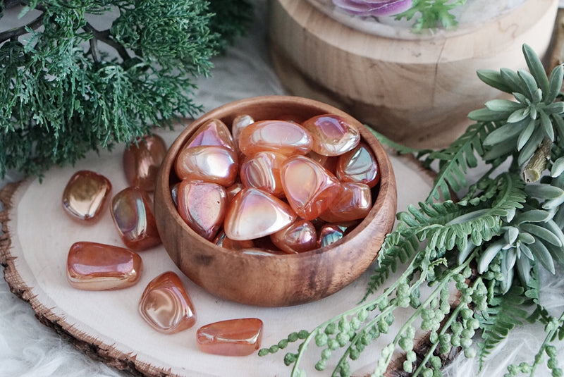 Tumbled Tangerine Aura Rose Quartz for Joyful Compassion