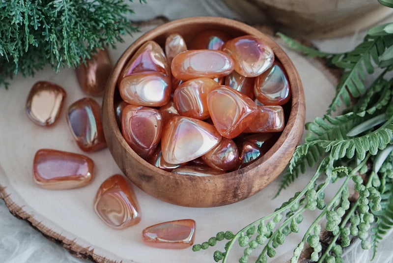 Tumbled Tangerine Aura Rose Quartz for Joyful Compassion
