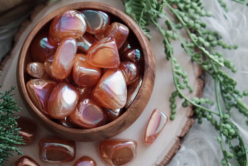 Tumbled Tangerine Aura Rose Quartz for Joyful Compassion
