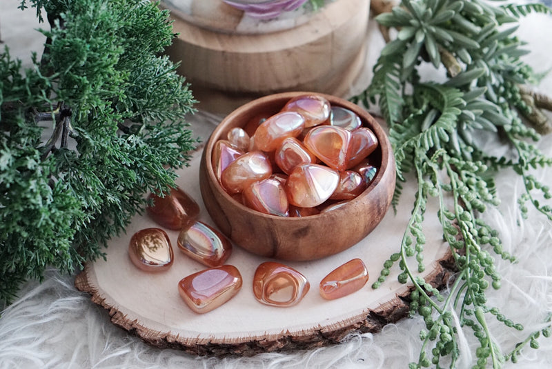 Tumbled Tangerine Aura Rose Quartz for Joyful Compassion