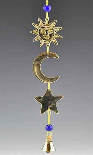 Brass Sun, Moon, & Star Dangle Chime with Glass Beads