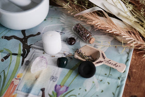 Imbolc Altar Cloth and Crystal Set