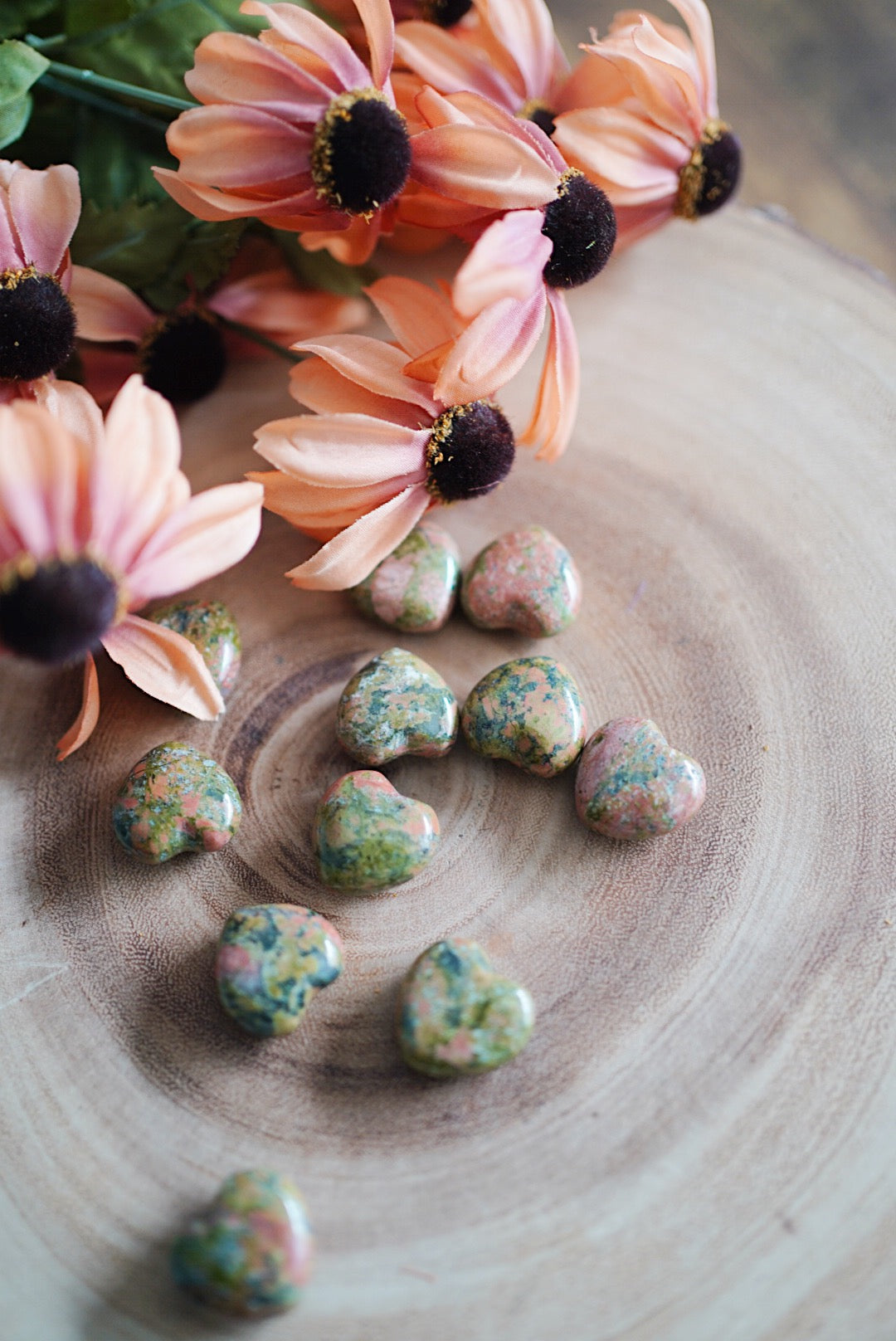 Unakite Heart Carvings for Balance & Healing