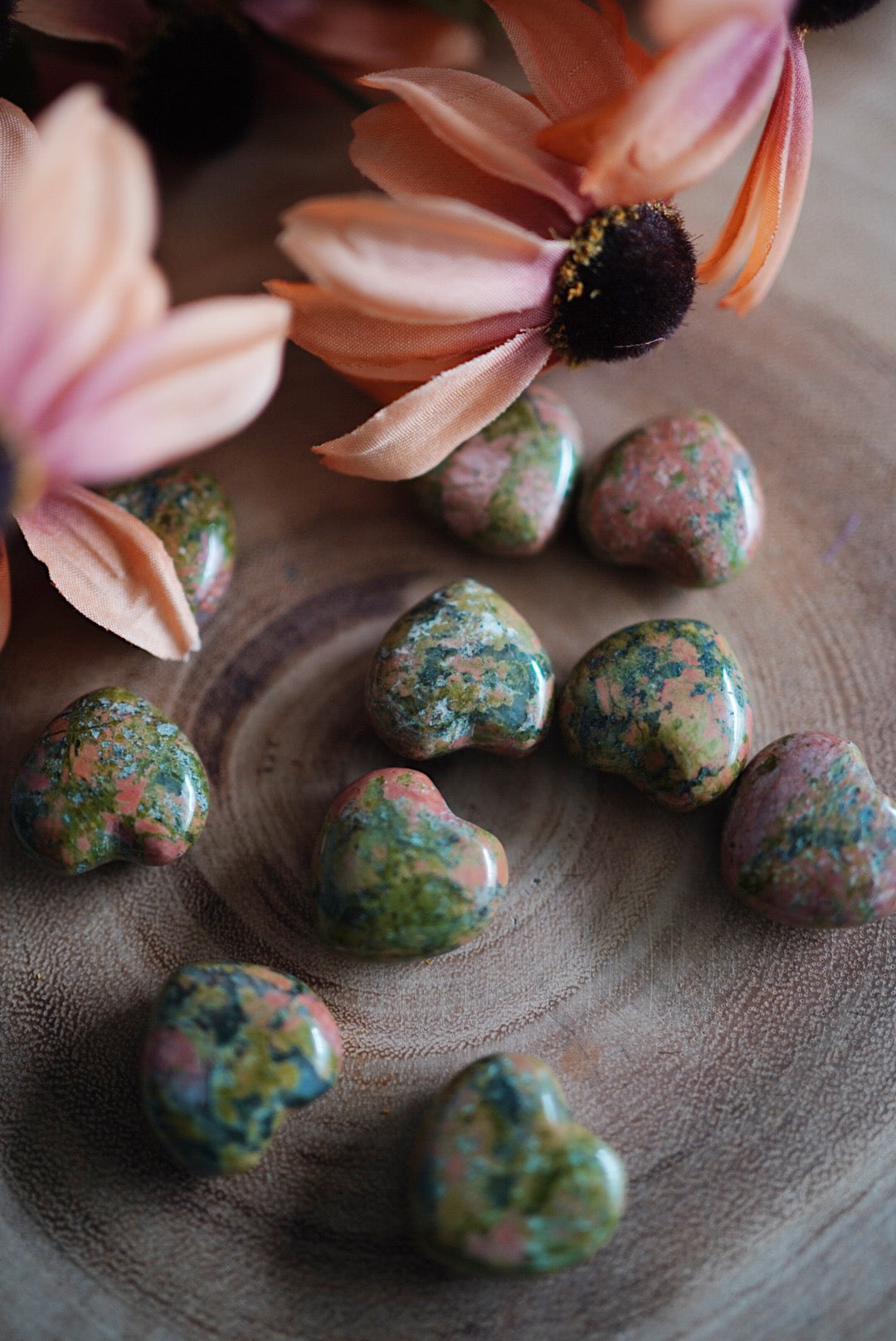 Unakite Heart Carvings for Balance & Healing