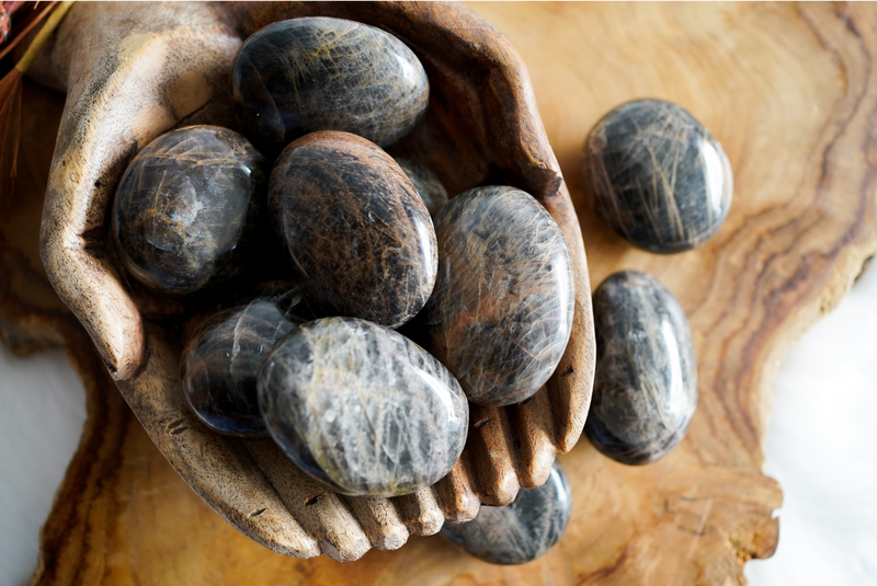 Black Moonstone Palm Stones for Turning Inward