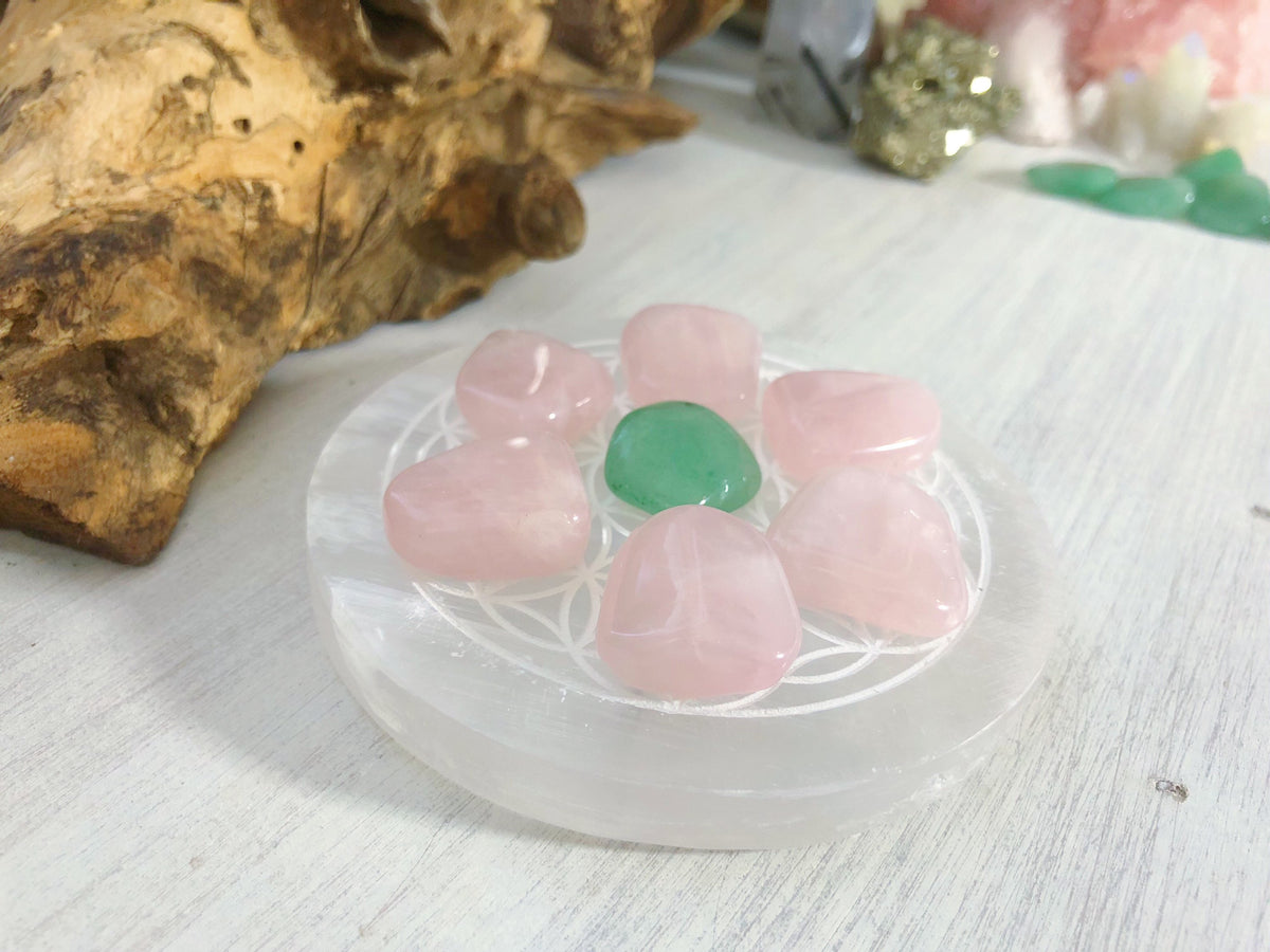 Flower of Life Etched Selenite Charging Plates