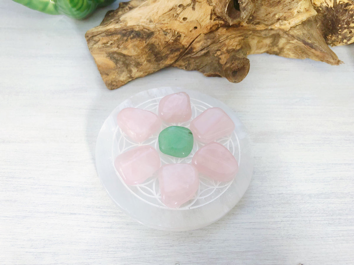 Flower of Life Etched Selenite Charging Plates
