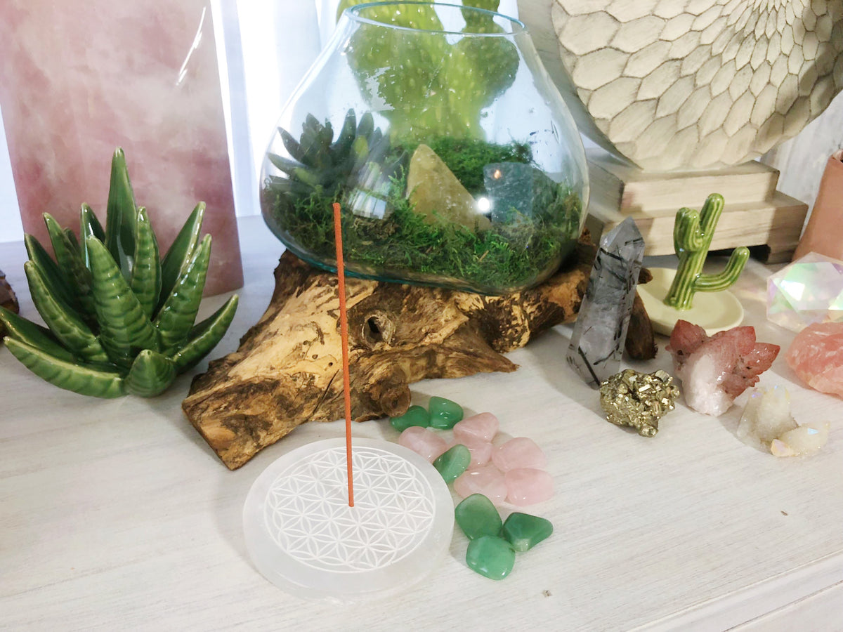 Flower of Life Etched Selenite Charging Plates