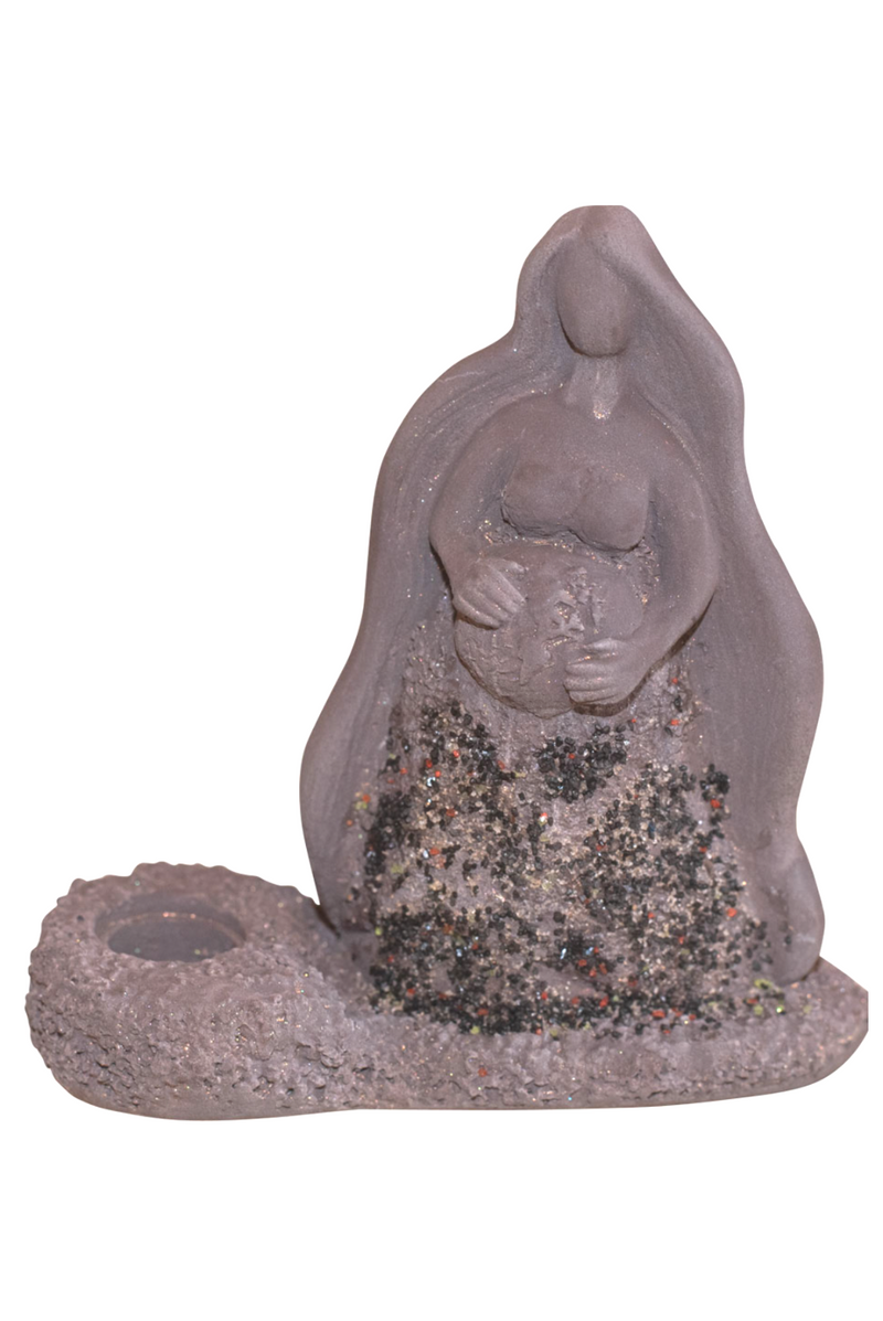 Mother Earth Gypsum Statue & Candleholder