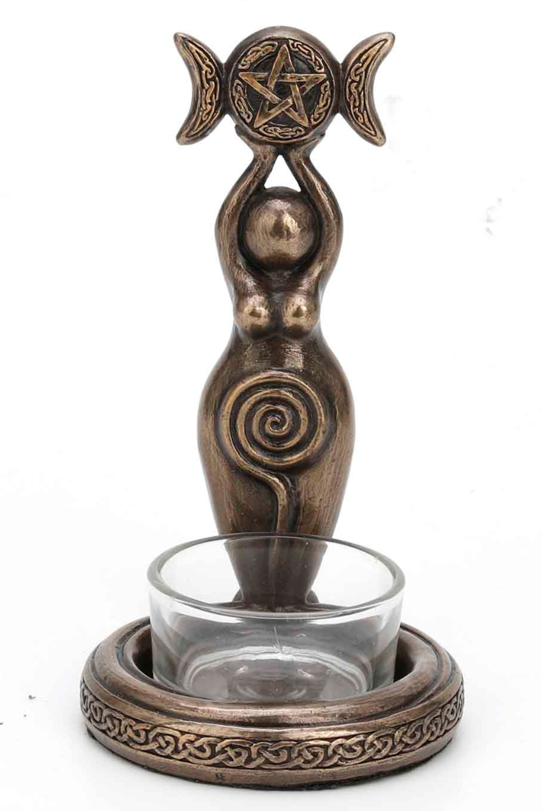 Triple Moon Spiral Goddess Tea Light Holder