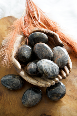 Black Moonstone Palm Stones for Turning Inward