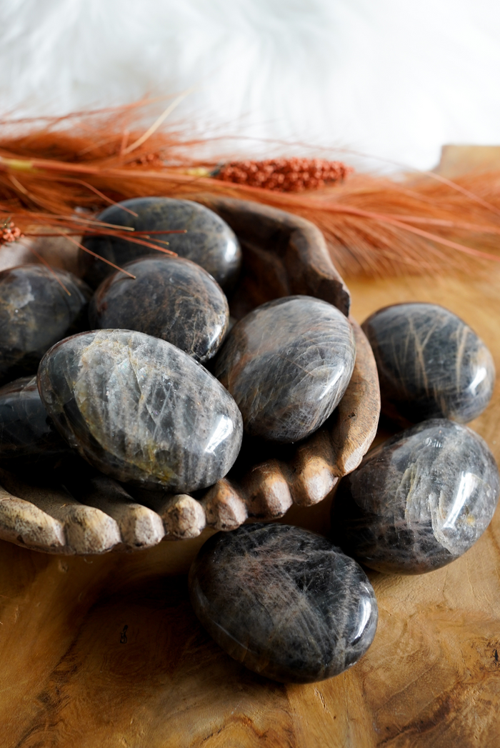Black Moonstone Palm Stones for Turning Inward