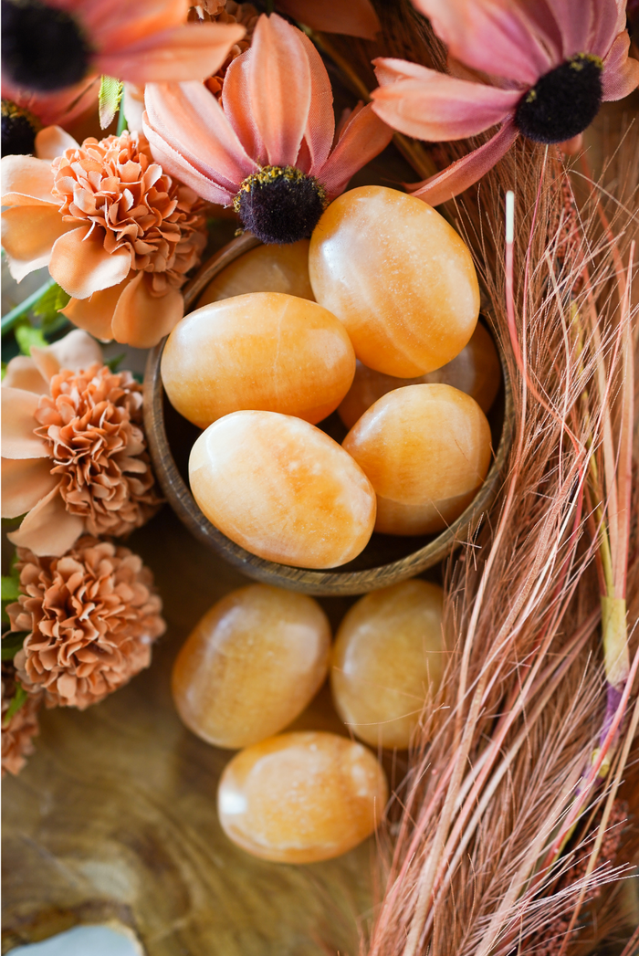 Orange Calcite Palm Stones for Motivation & Soul Purpose