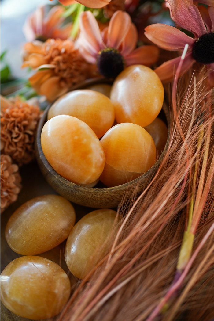 Orange Calcite Palm Stones for Motivation & Soul Purpose