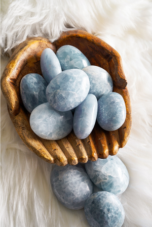 Blue Calcite Palm Stones for Serenity & Stillness