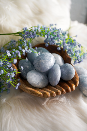 Blue Calcite Palm Stones for Serenity & Stillness